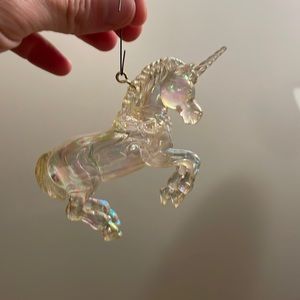 Glass unicorn ornament.